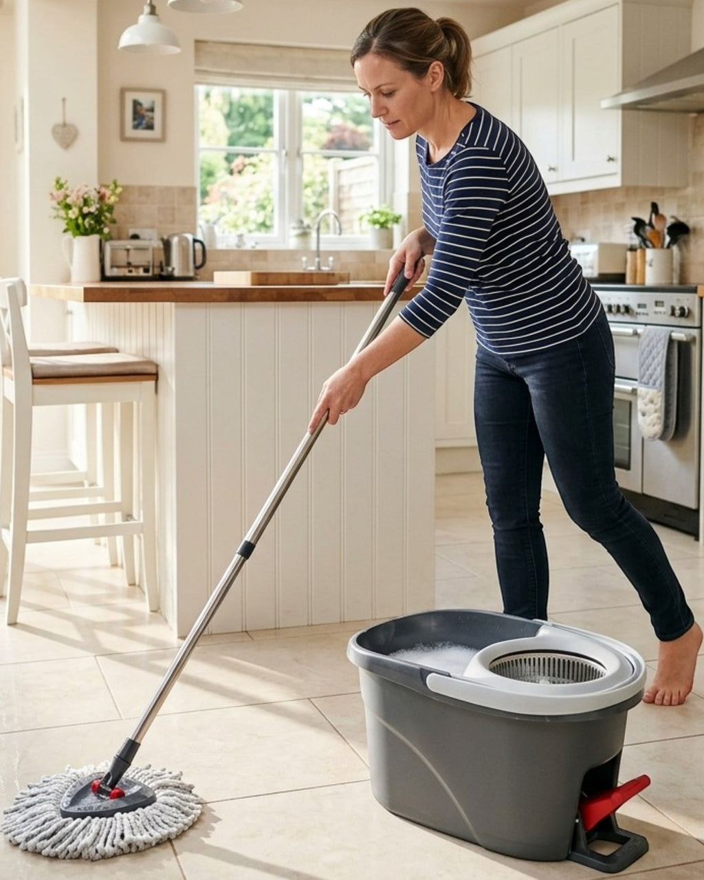 Wcwo Spin Mop Bucket Set Stainless Steel Wringer Gray