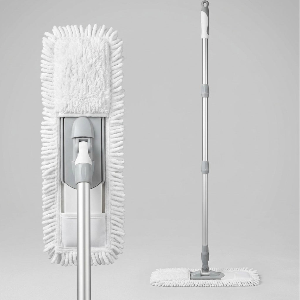 Wcwo Dust Mop Microfiber Head Telescopic Handle 18 in White