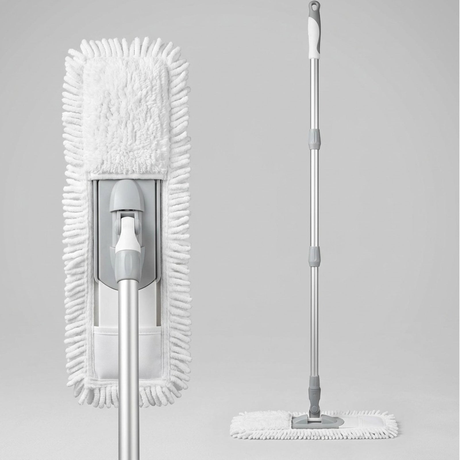 Wcwo Dust Mop Microfiber Head Telescopic Handle 18 in White