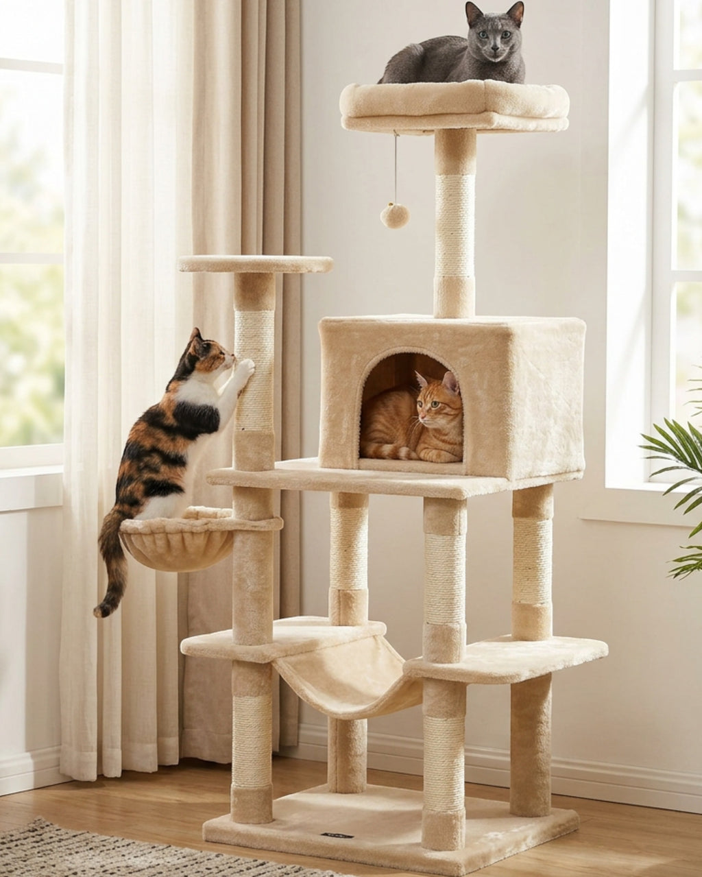 Wcwo Multi Level Cat Tree Beige Sisal Posts 54 in