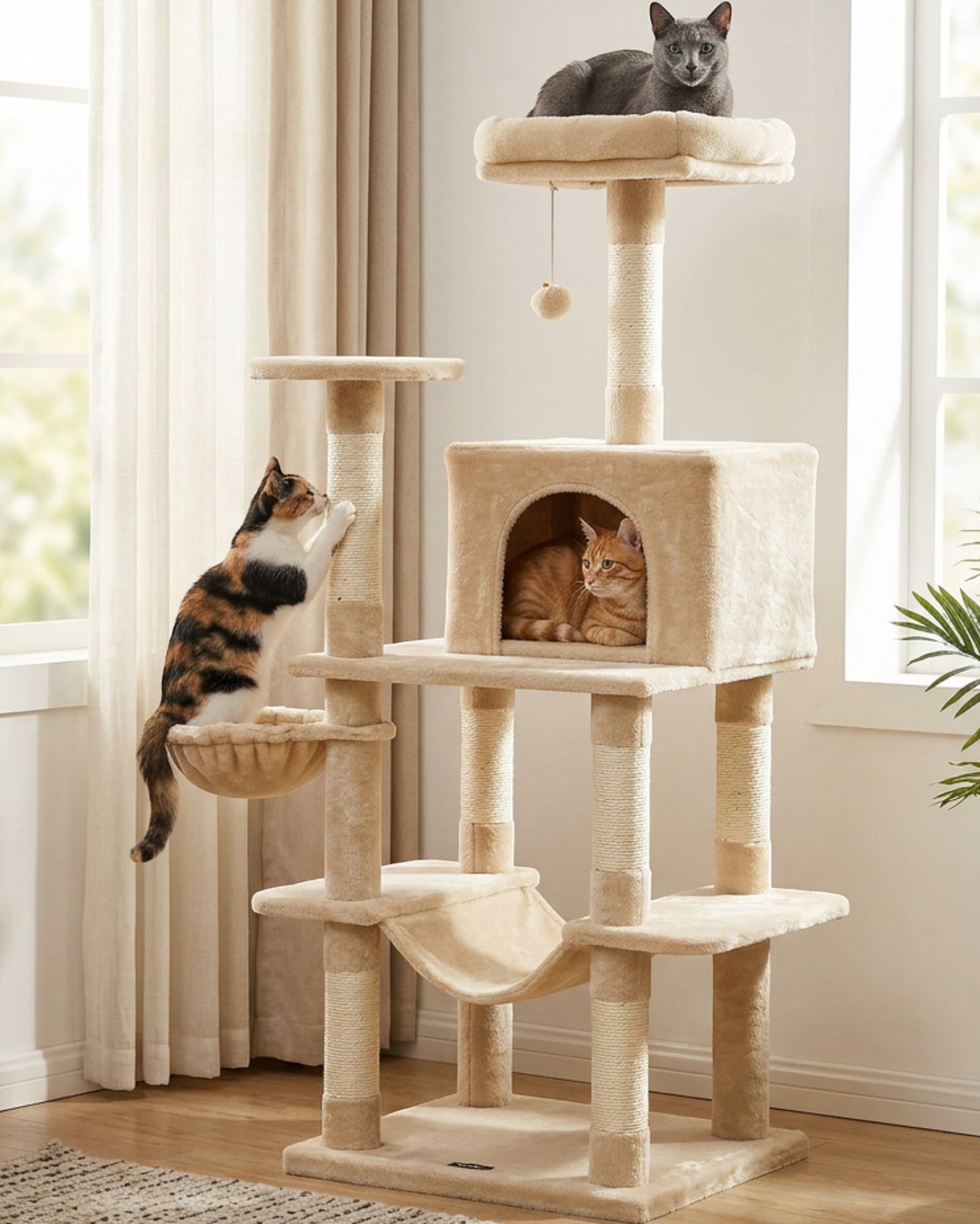 Wcwo Multi Level Cat Tree Beige Sisal Posts 54 in